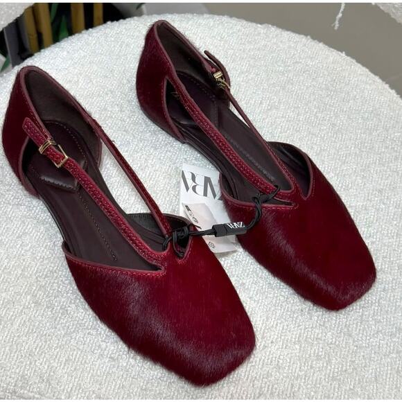 ZARA Double Strap Leather Ballet Flats NWT - Picture 8 of 16